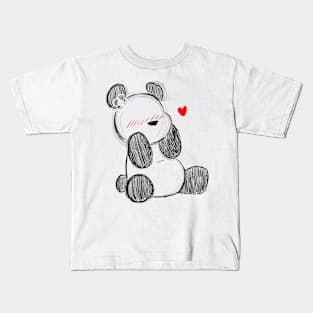 Blushing Panda (Black) Kids T-Shirt